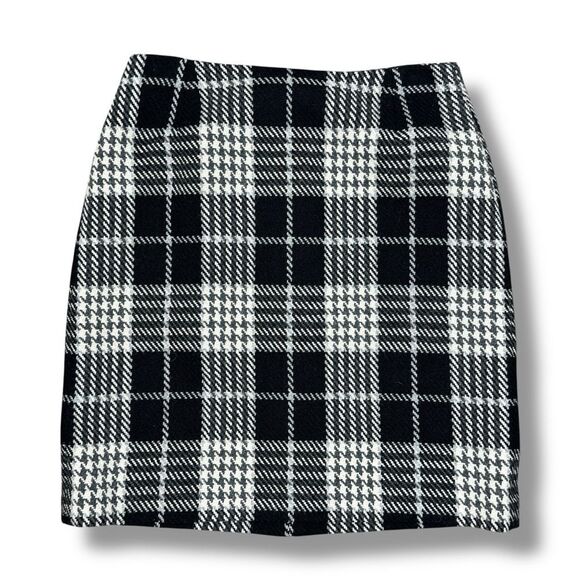 Eddie Bauer Plaid Wool Blend Tweed Pencil Skirt Black White 8 Tall - Picture 11 of 11